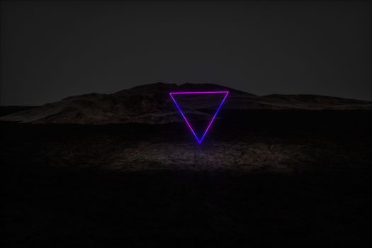 colorful glowing lines with dark mountain background, 3d rendering, computer digital drawing