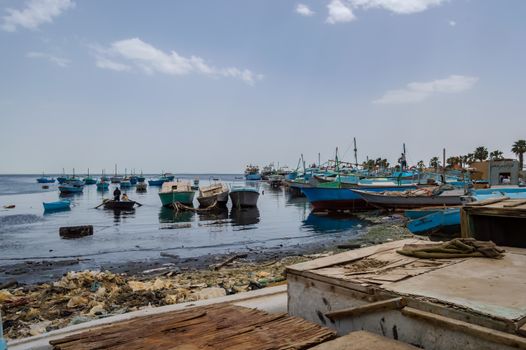 Port of fishing boats in the old marina of the city of Hurghada in Egypt