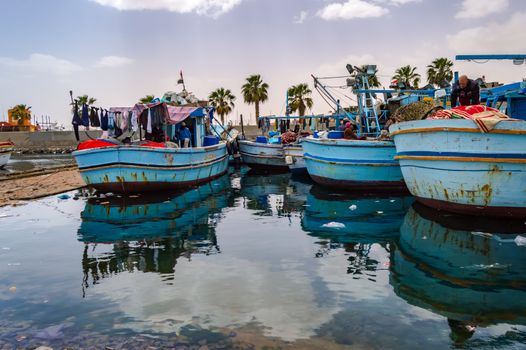 Port of fishing boats in the old marina of the city of Hurghada in Egypt