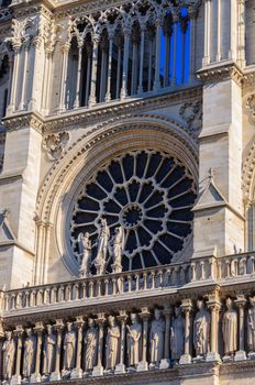 PARIS, FRANCE - APRIL 15, 2019: Notre Dame de Paris cathedral in France. Gothic architecture