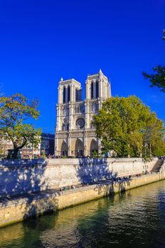 PARIS, FRANCE - APRIL 15, 2019: Notre Dame de Paris cathedral in France. Gothic architecture