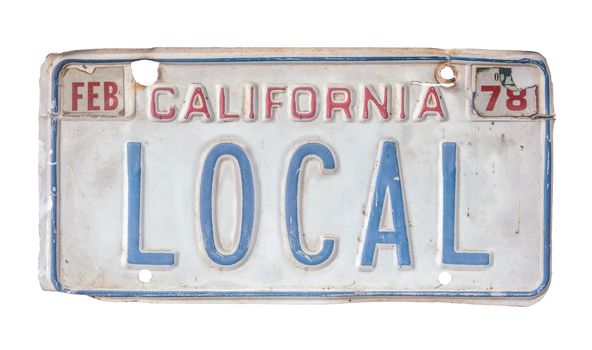 Isolated Grungy 1970s California Local License Plate