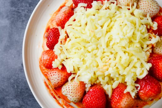 pizza with strawberry and cheeses, sweet pizza, layer cake pizza pn white background