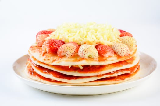 pizza with strawberry and cheeses, sweet pizza, layer cake pizza pn white background