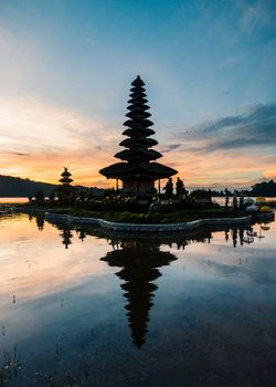 Pura Ulun Danu Beratan temple at sunrise in Bali, Indonesia