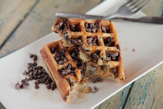 Stacked Chocolate chip waffles