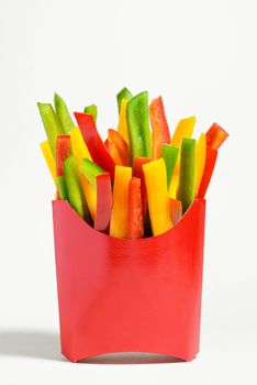 Paper lunch boxes with fresh raw bell peppers