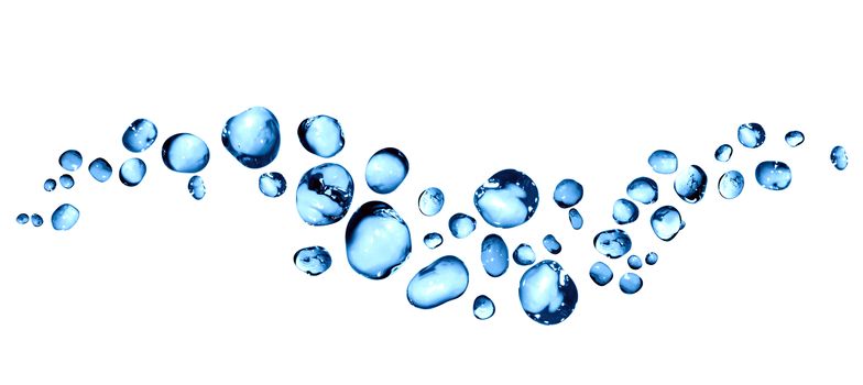 Lot of nice blue water drops against white background