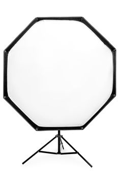 flash with octagonal softbox on the rack, studio equipment close-up on a white background