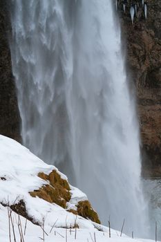 Beautiful Seljalandsfoss on a cold winter day, Iceland, Europe