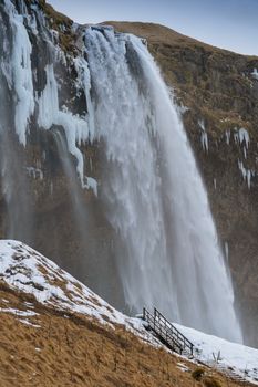 Beautiful Seljalandsfoss on a cold winter day, Iceland, Europe