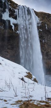 Beautiful Seljalandsfoss on a cold winter day, Iceland, Europe