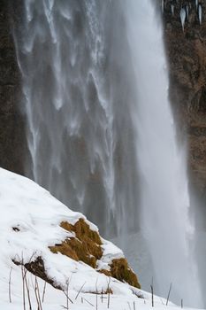 Beautiful Seljalandsfoss on a cold winter day, Iceland, Europe