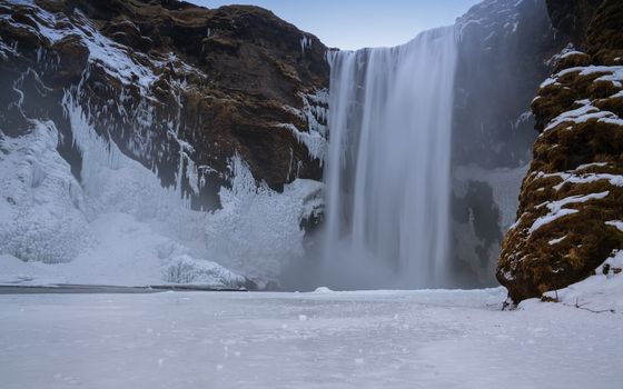 Beautiful Skogafoss on a cold winter day, Iceland, Europe