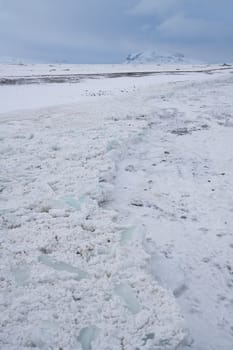 Panoramic view on a frozen river, winter in Iceland, Europe