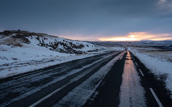 Sunset on a cold winter day in Iceland, Europe