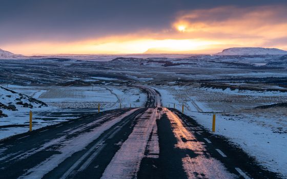 Sunset on a cold winter day in Iceland, Europe