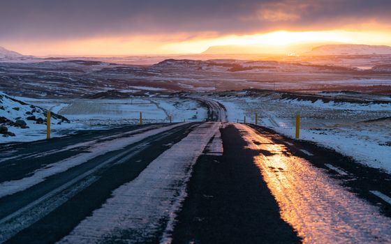 Sunset on a cold winter day in Iceland, Europe