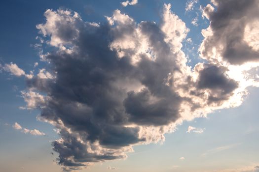 Streaks of cumulus clouds in the blue sky.