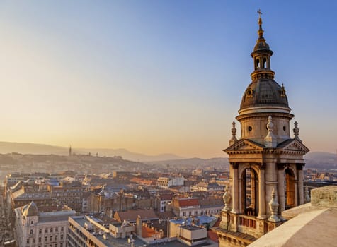 View of Budapest from St. Stephen Basilica in the sunset