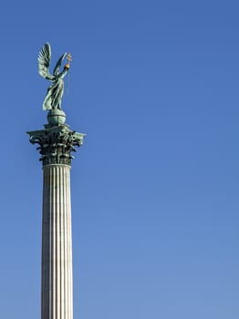 Statue of Archangel Gabriel on top of a column on Heroes' square, Budapest, Hungary