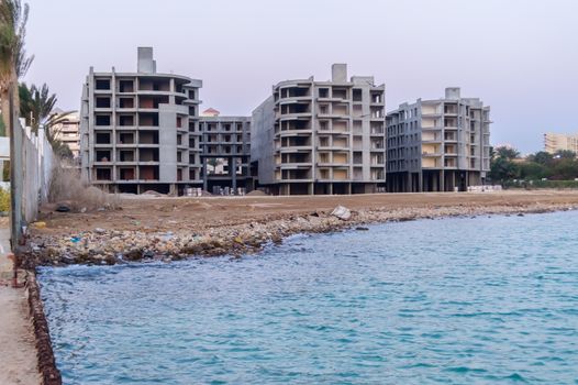 Hotel under construction on a red sea beach in hurghada