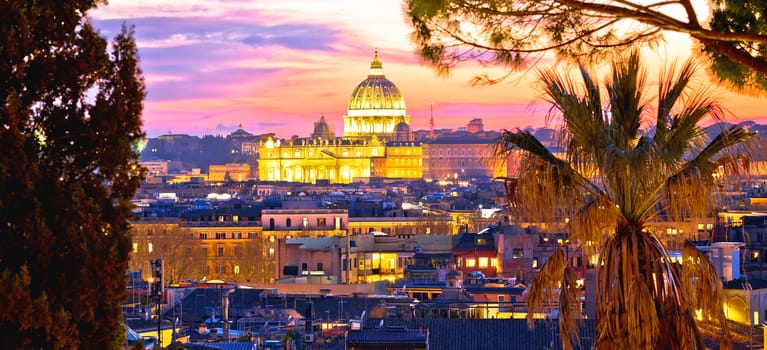Ancient Rome rooftops and Vatican evening panoramic view, capital city of Italy