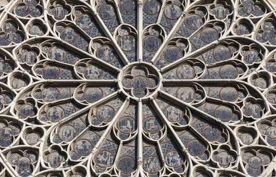 PARIS - OCTOBER 25, 2016: South rose stained glass window of Notre Dame cathedral