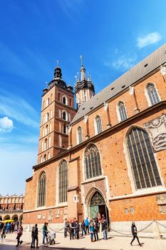 CHISINAU, MOLDOVA - APRIL 19, 2019: Krakow - Poland's historic center, a city with ancient architecture. St. Mary's Basilica