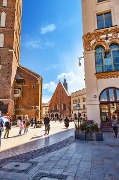 CHISINAU, MOLDOVA - APRIL 19, 2019: Poland, Krakow. The small medieval Church of St Barbara located on Plac Mariacki and neighbors with St Mary Basilica.