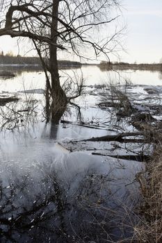 early spring, landscape shows well the spring spill
