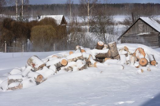 winter, harvested firewood,image of rural life