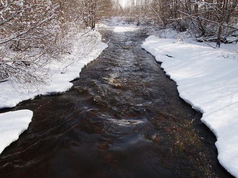 non-freezing part of the river with a strong current