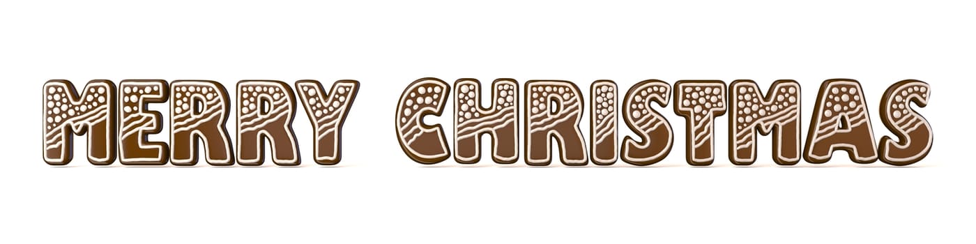 Merry Christmas gingerbread sign. 3D render illustration isolated on white background