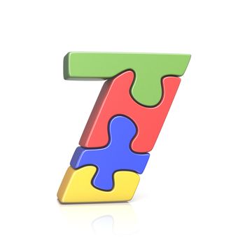 Puzzle jigsaw number SEVEN 7 3D render illustration isolated on white background