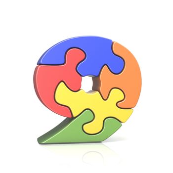 Puzzle jigsaw number NINE 9 3D render illustration isolated on white background