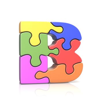 Puzzle jigsaw letter B 3D render illustration isolated on white background