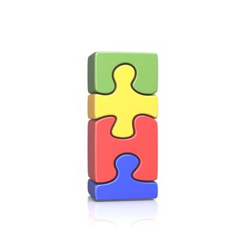 Puzzle jigsaw letter I 3D render illustration isolated on white background