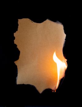 burning piece of  paper on black background