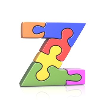 Puzzle jigsaw letter Z 3D render illustration isolated on white background