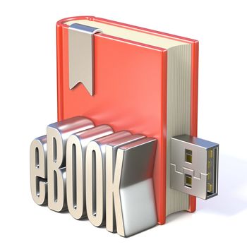 eBook icon metal eBOOK red book USB 3D render illustration isolated on white background
