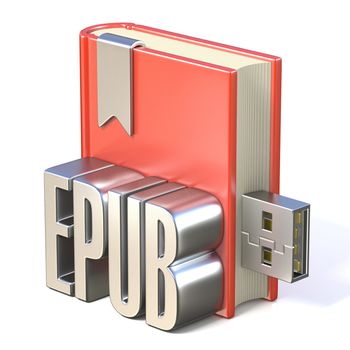 eBook icon metal EPUB red book USB 3D render illustration isolated on white background