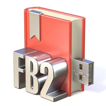 eBook icon metal FB2 red book USB 3D render illustration isolated on white background