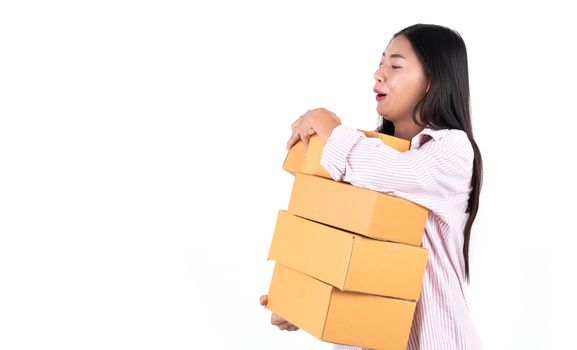 woman holding parcel box for delivery to customer or holding box from online shopping