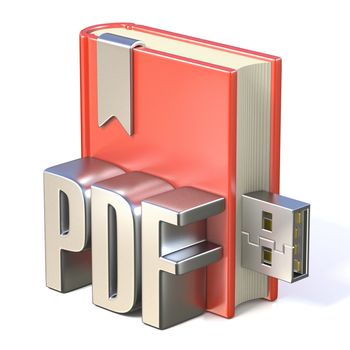eBook icon metal PDF red book USB 3D render illustration isolated on white background