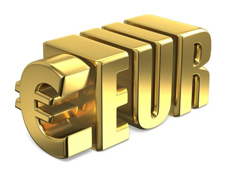 Euro EUR golden currency sign 3D render illustration isolated on white background