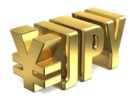 Japanese yen JPY golden currency sign 3D render illustration isolated on white background