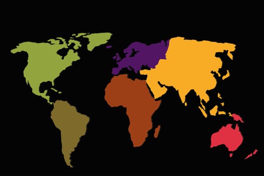 Roughly outlined world map with a colorful background patterns