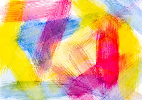 Brush stroke of red yellow and blue abstract watercolor on white paper.