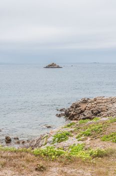 Beach and cliff in Quiberon in the Morbihan in France, on the peninsula of Quiberon